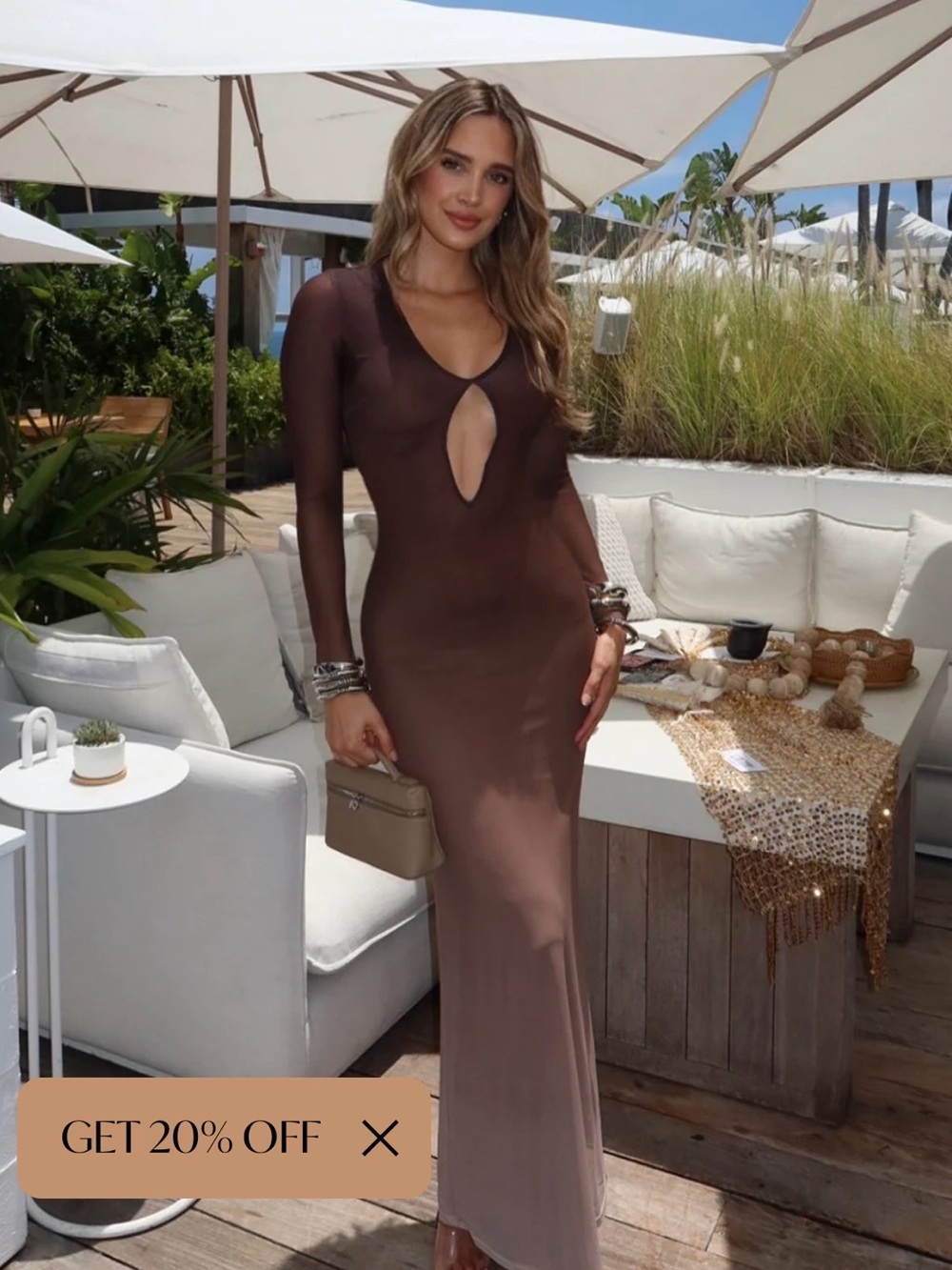 Salta Mocha Ombre Mesh Long Sleeve Maxi Dress